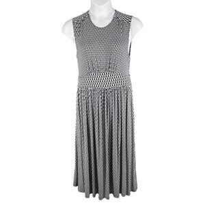 Boden Womens 10R Sleeveless Navy White Pattern Empire Waist Fit Flair Midi Dress